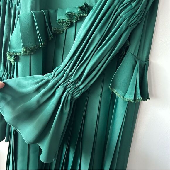 KHAITE Cara Pleated Stepped-Hem Satin Dress in Green - Picture 8 of 16